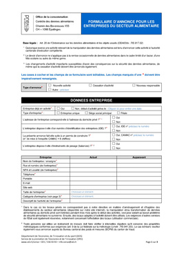 Formulaire d'annonce pour entreprises du secteur alimentaire Fichier à télécharger