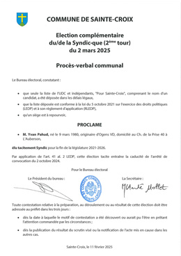 Procès-verbal de l'élection complémentaire du Syndic