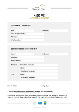 Magic Pass formulaire Magic Pass - Participation 2023-2024