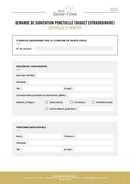 Subvention ponctuelle - Sport et culture Subvention ponctuelle (budget extraordinaire) culturelle et sportive