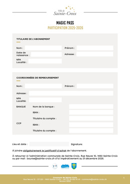 Formulaire Magic Pass Magic Pass - Participation 2025-2026