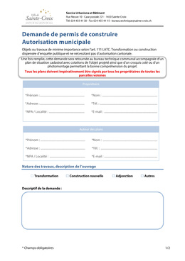Demande de permis pour constructions de minime importance Fichier à télécharger