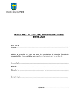 Demande de case au columbarium - Cimetière Sainte-Croix (côté Gare) Fichier à télécharger