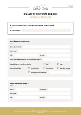 Subvention annuelle - Sport et culture Subvention annuelle culturelle et sportive