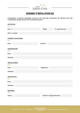 Formulaire de demande d'installation gaz Fichier à télécharger