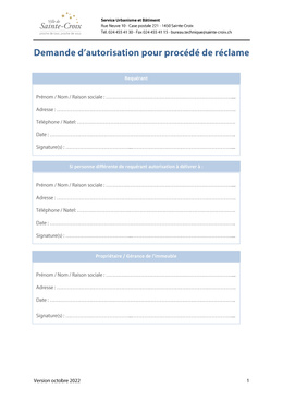 Demande d'autorisation pour procédé de réclame Fichier à télécharger