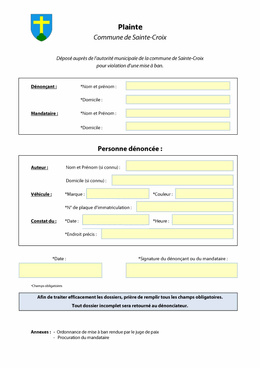 Plainte pour violation de mise à ban Fichier à télécharger